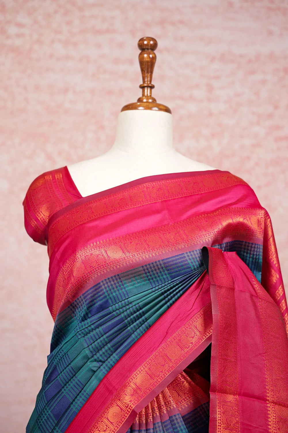 Teal Green And Navy Blue Semi Silk Saree