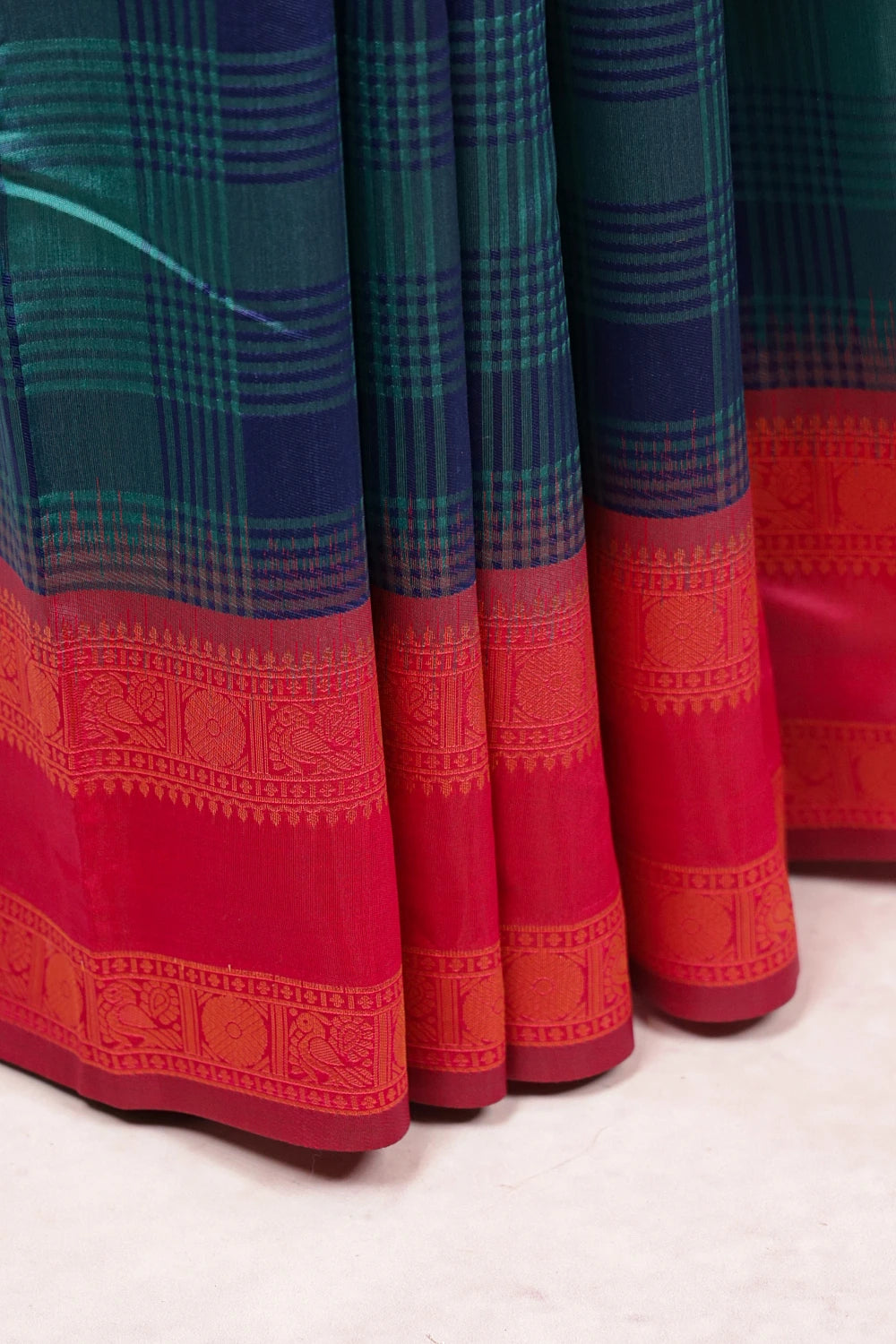 Teal Green And Navy Blue Semi Silk Saree
