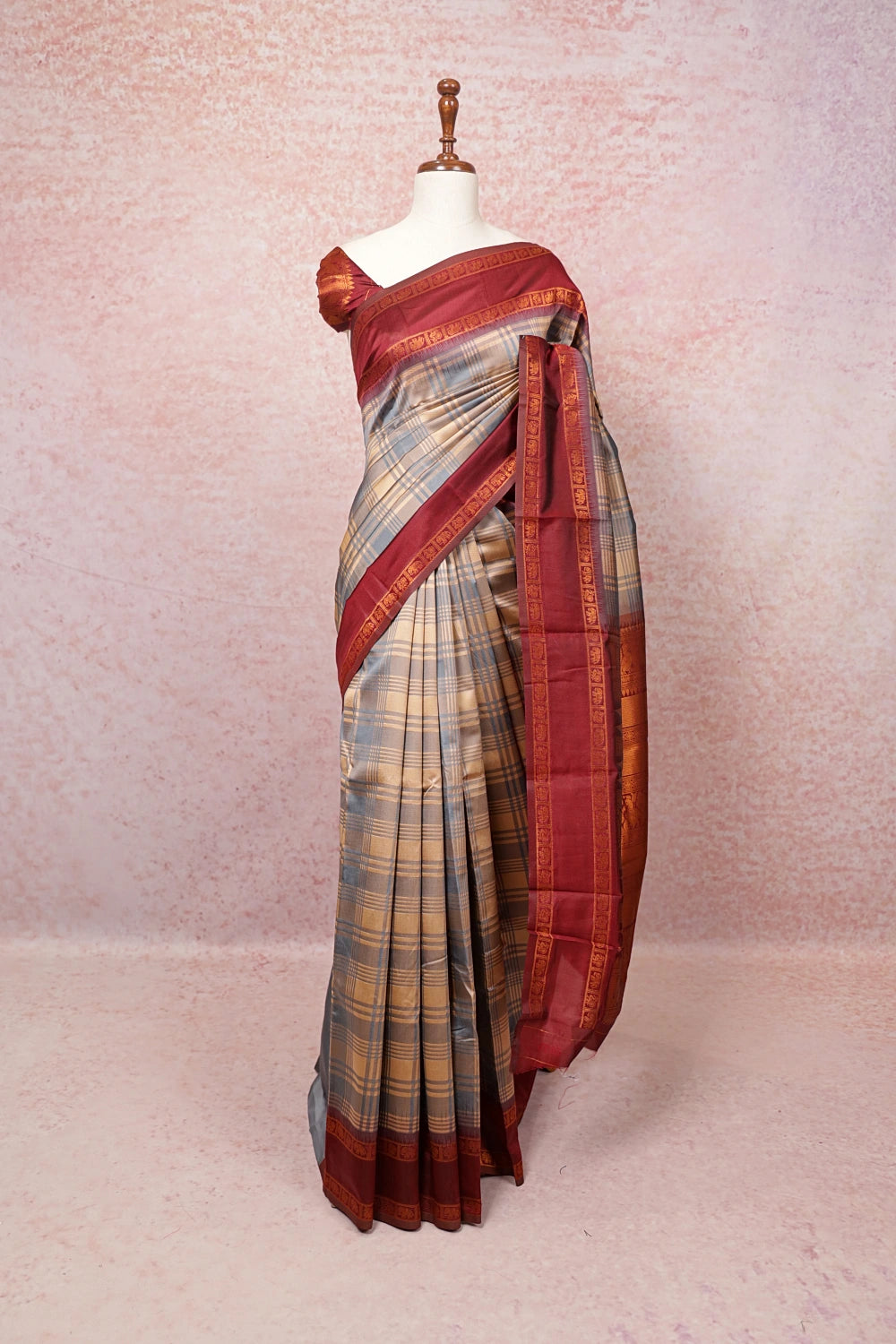 Chikku And Ash Semi Silk Saree