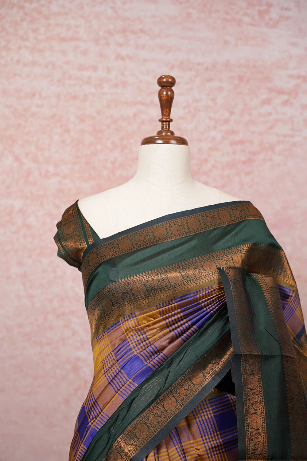 Mustard Yellow And Blue Semi Silk Saree