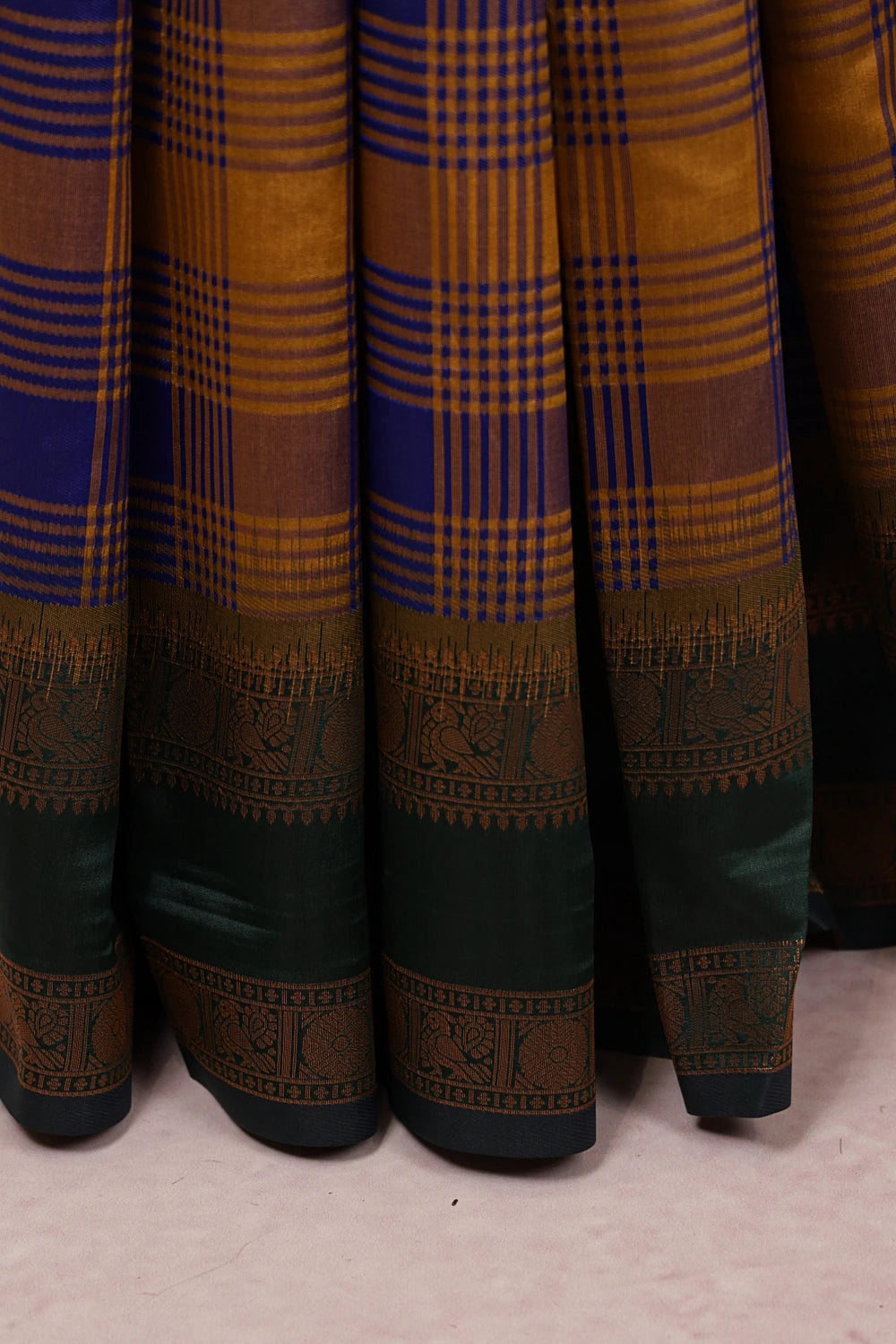 Mustard Yellow And Blue Semi Silk Saree