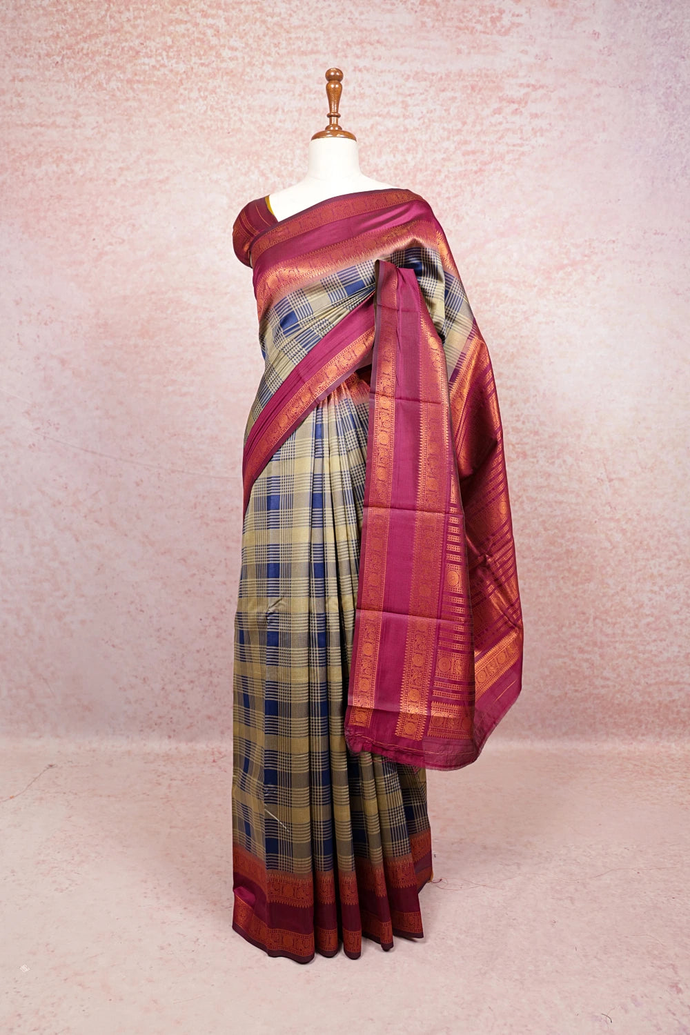 Chikku And Blue Semi Silk Saree