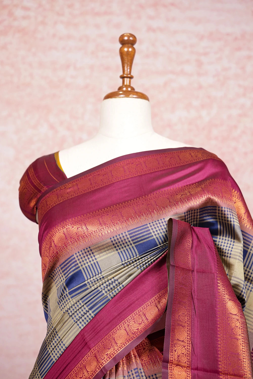 Chikku And Blue Semi Silk Saree