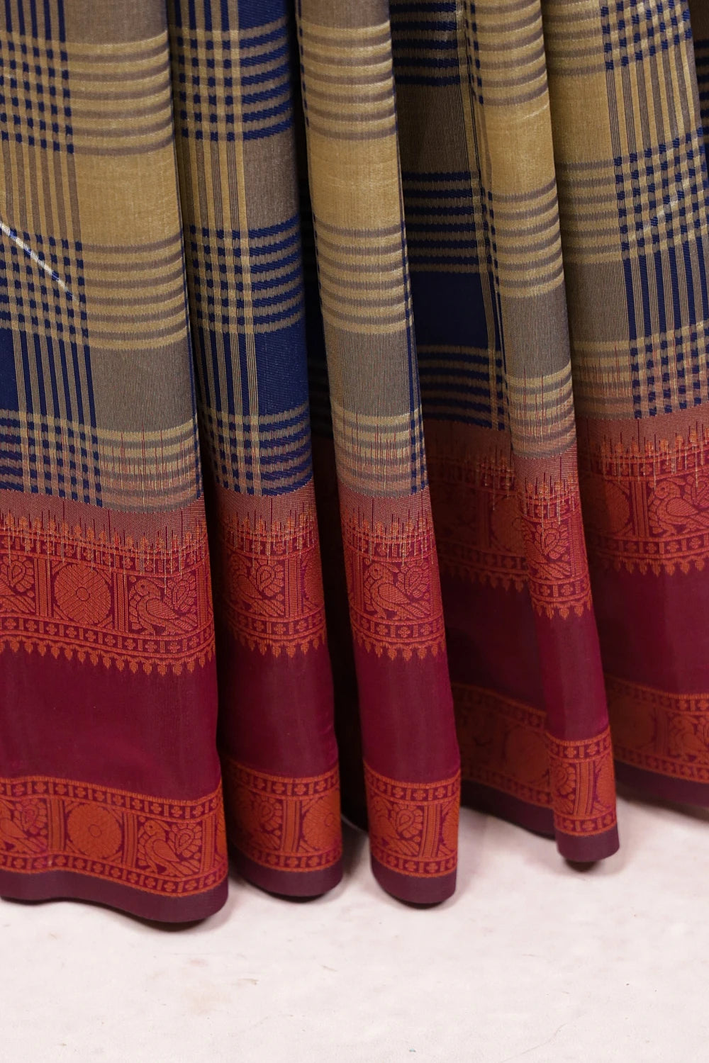 Chikku And Blue Semi Silk Saree