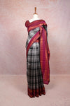 Ash And Black Semi Silk Saree