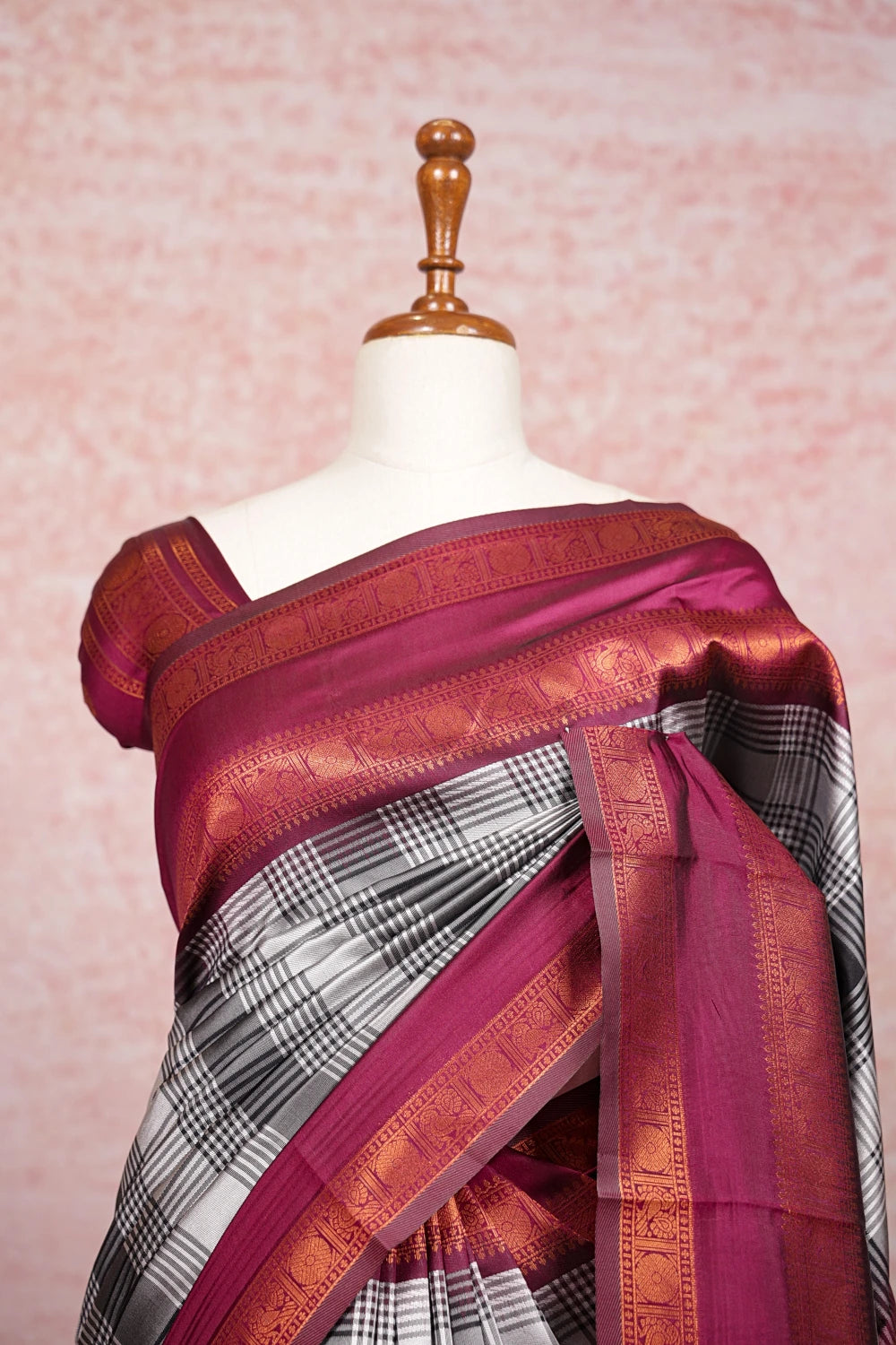 Ash And Black Semi Silk Saree