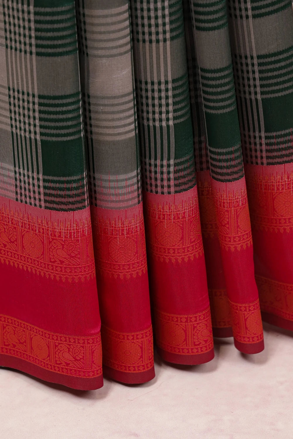 Grey And Green Semi Silk Saree