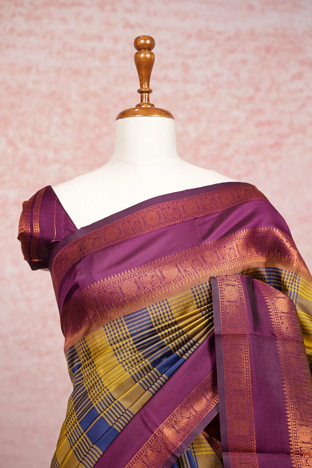 Yellow And Blue Semi Silk Saree