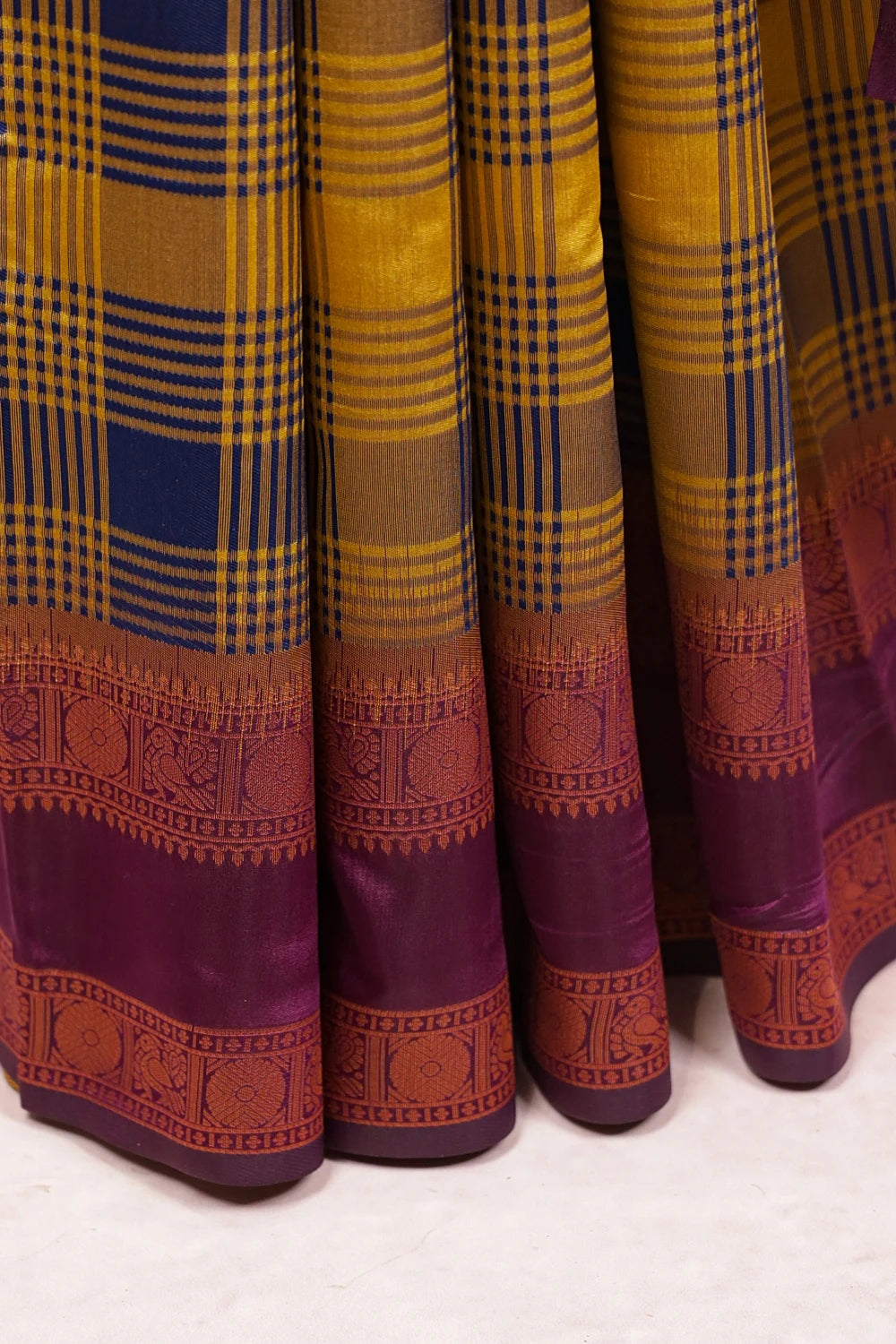 Yellow And Blue Semi Silk Saree