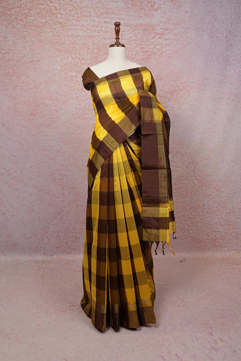 Brown With Yellow Cotton Saree