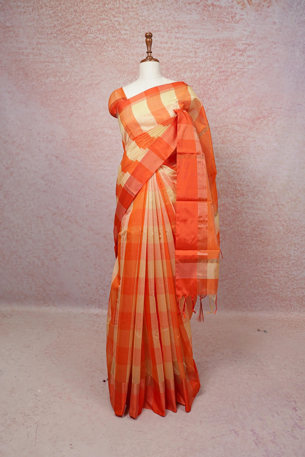 Orange Cotton Saree