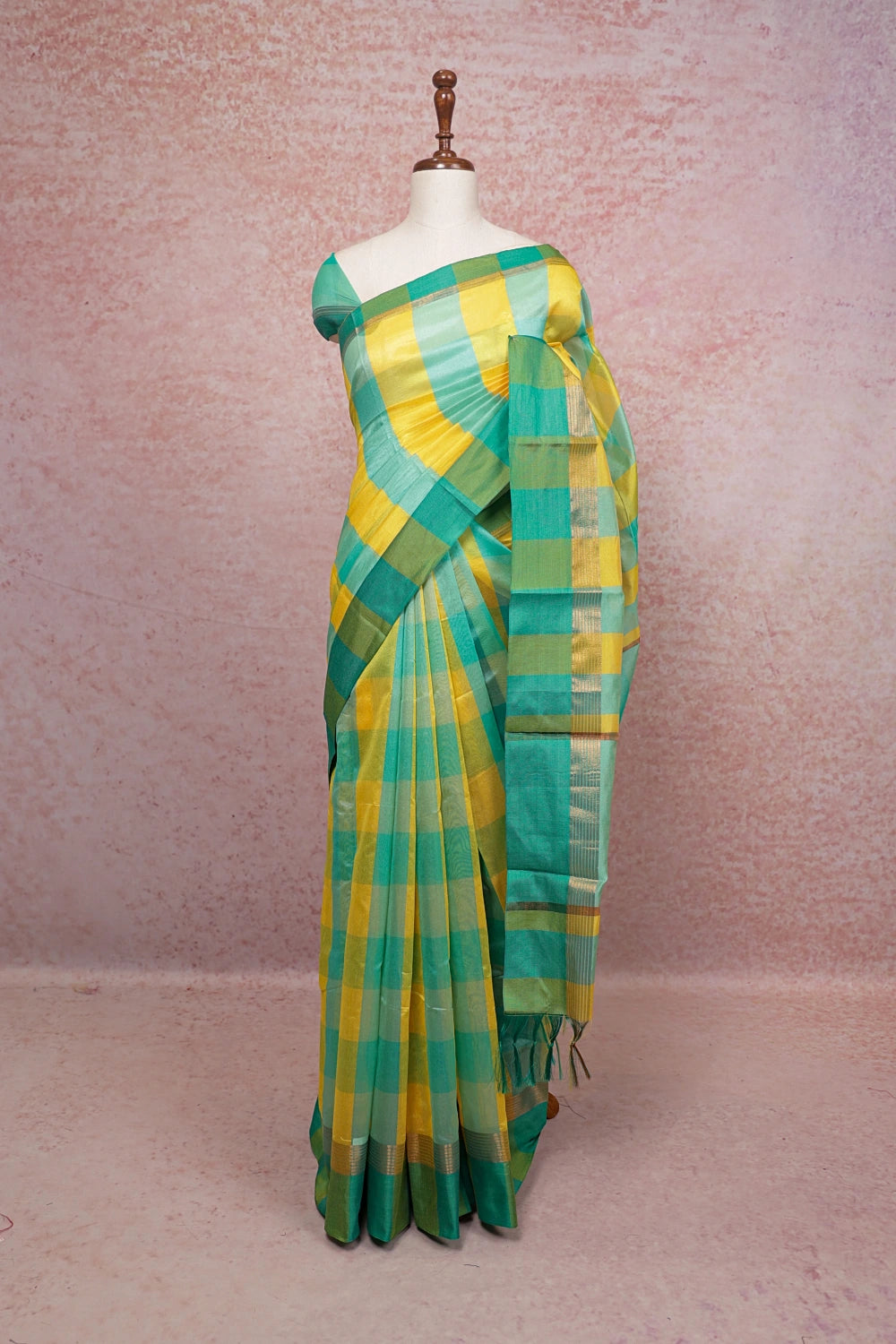 Yellow Green Cotton Saree