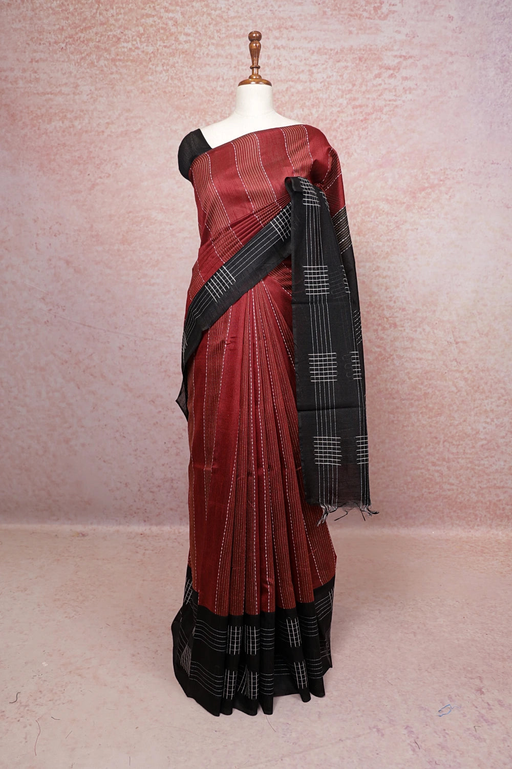 Maroon Semi Jute Saree