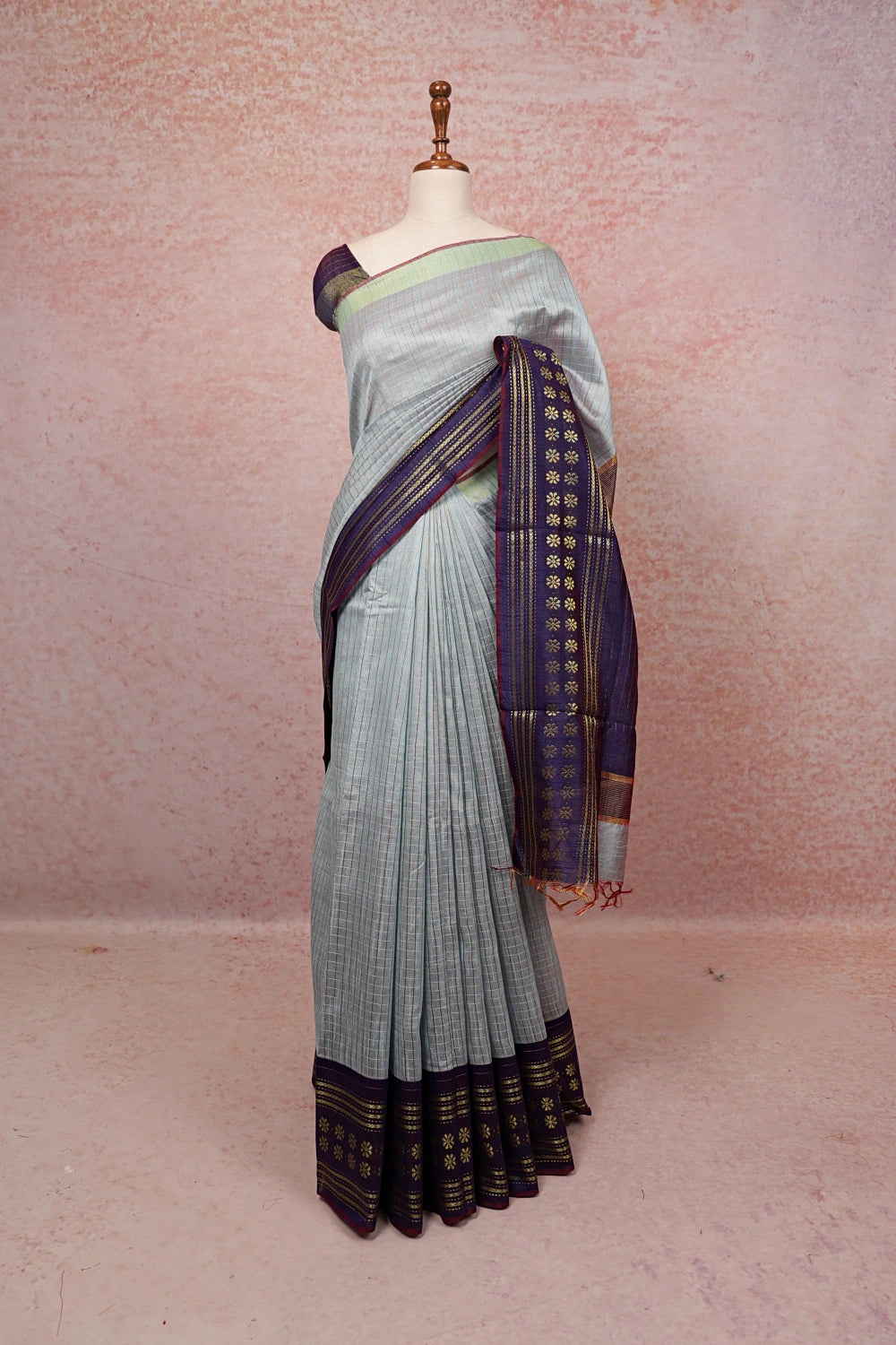 Light Blue Semi Jute Saree