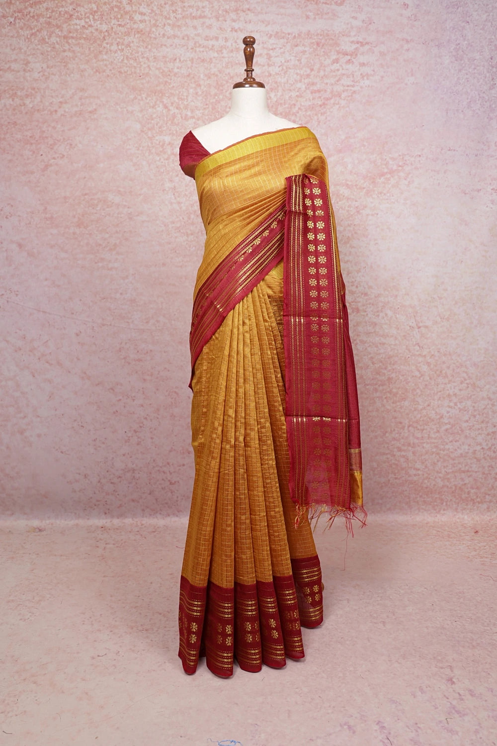 Golden Yellow Semi Jute Saree
