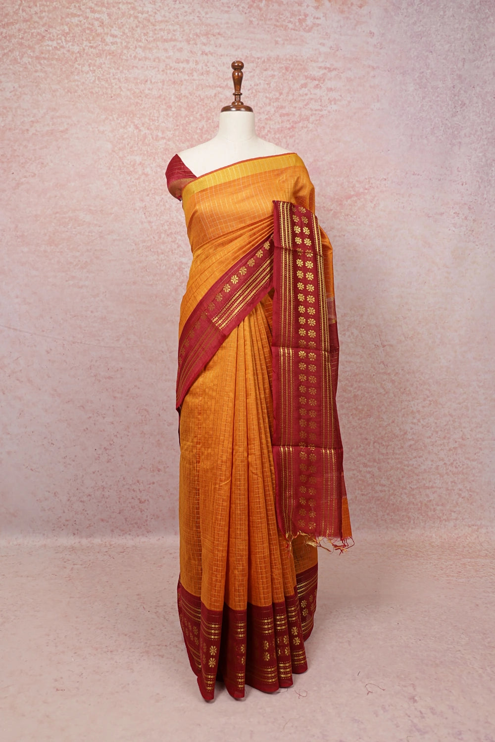 Mango Yellow Semi Jute Saree