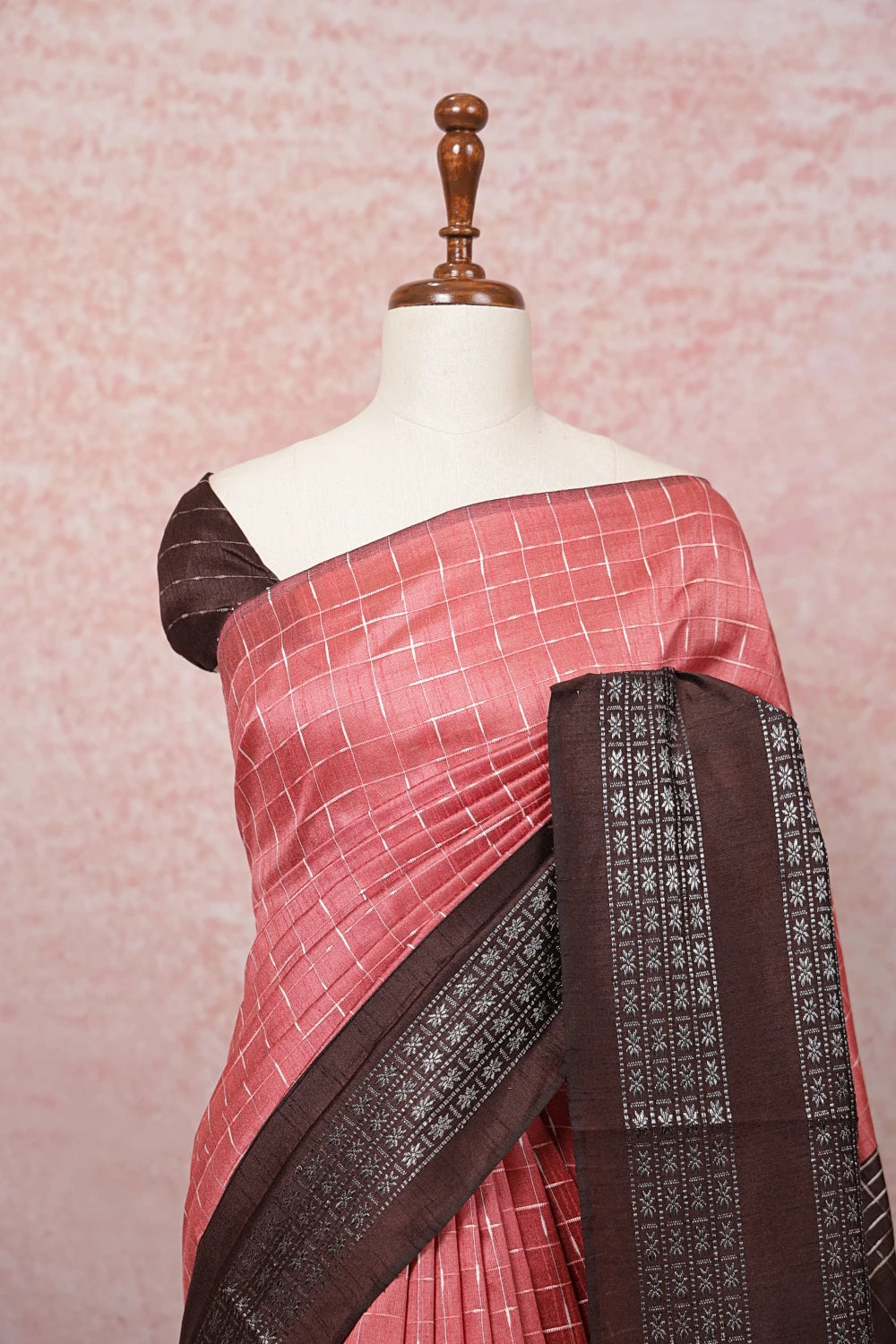Coral Peach Semi Jute Saree