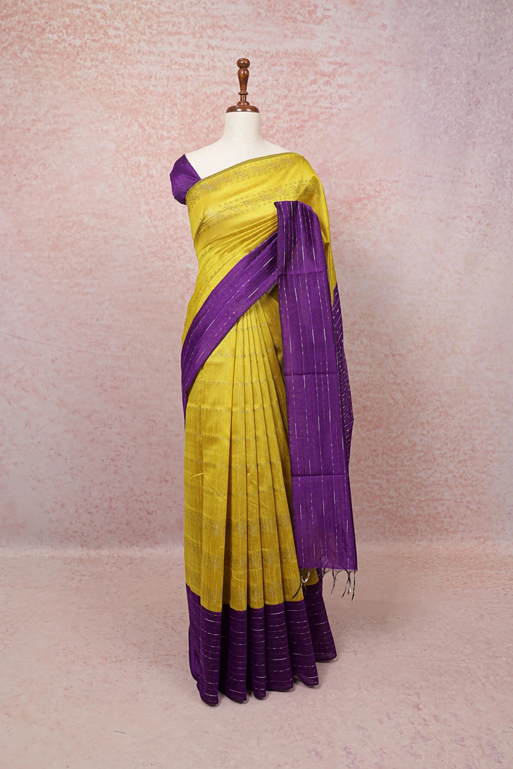 Lemon Yellow Semi Jute Saree