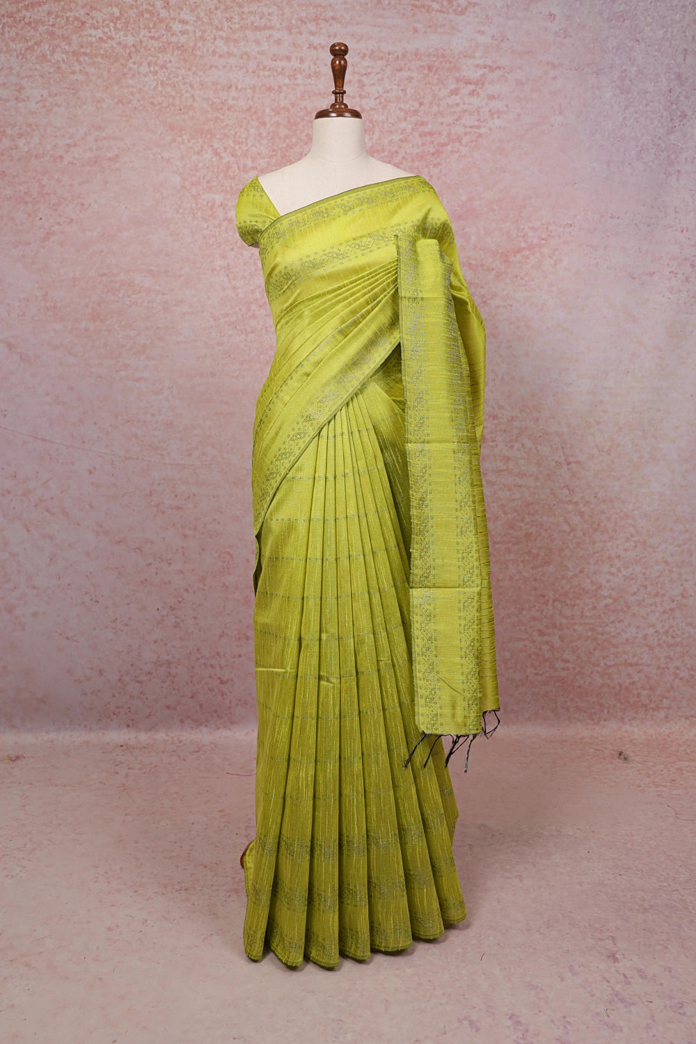 Lemon Green Semi Jute Saree