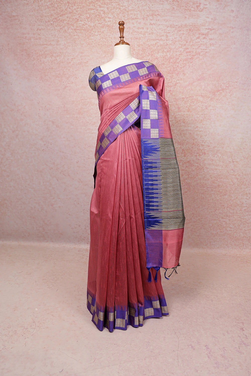 Onion Color Semi Jute Saree