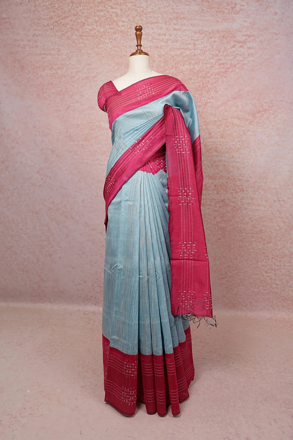 Light Blue Semi Jute Saree