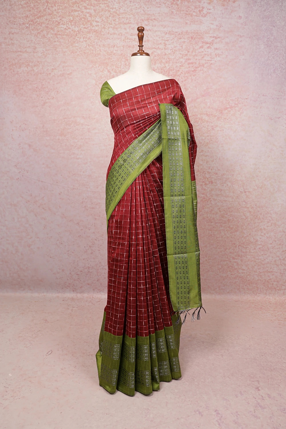 Maroon Semi Jute Saree