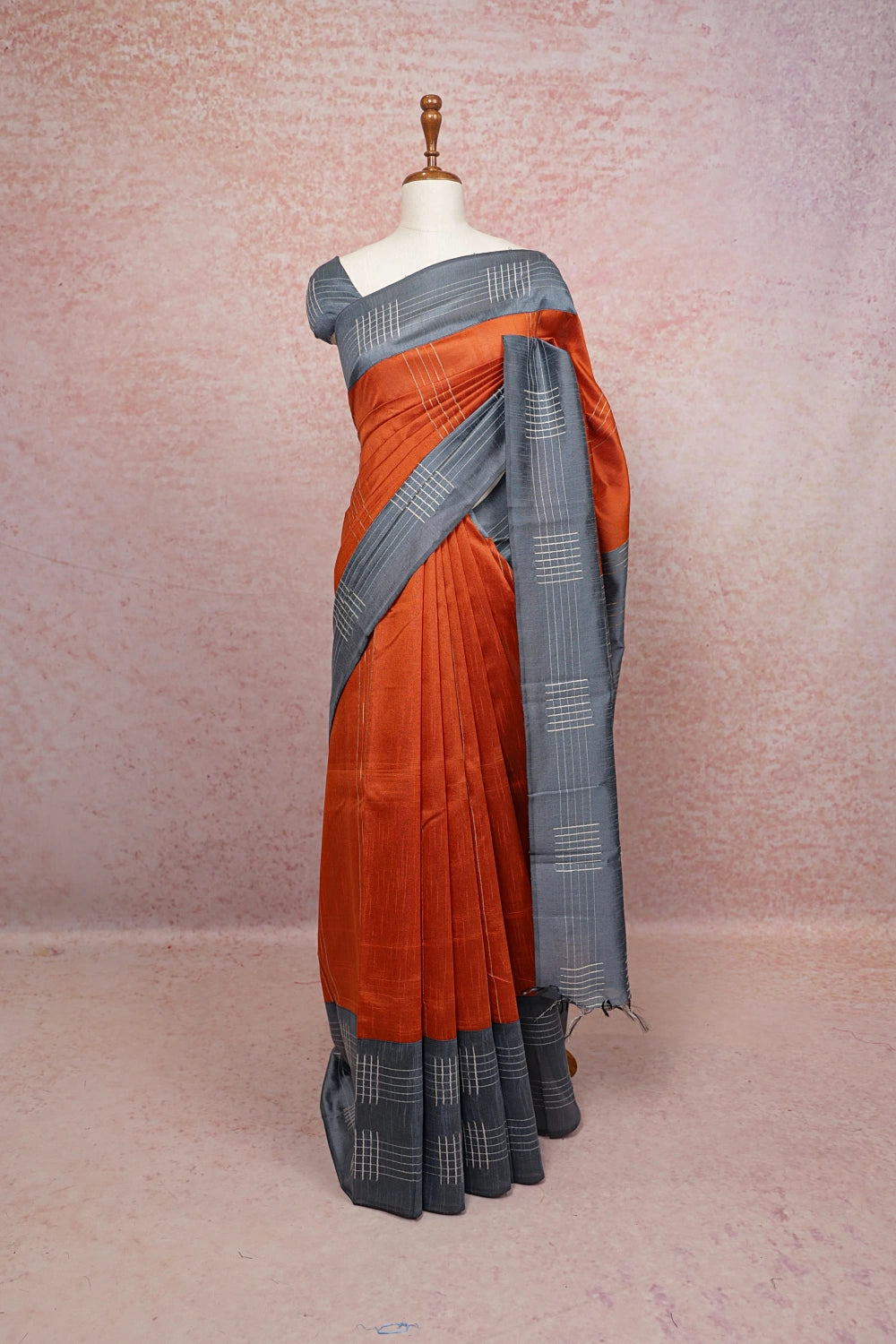 Orange Semi Jute Saree