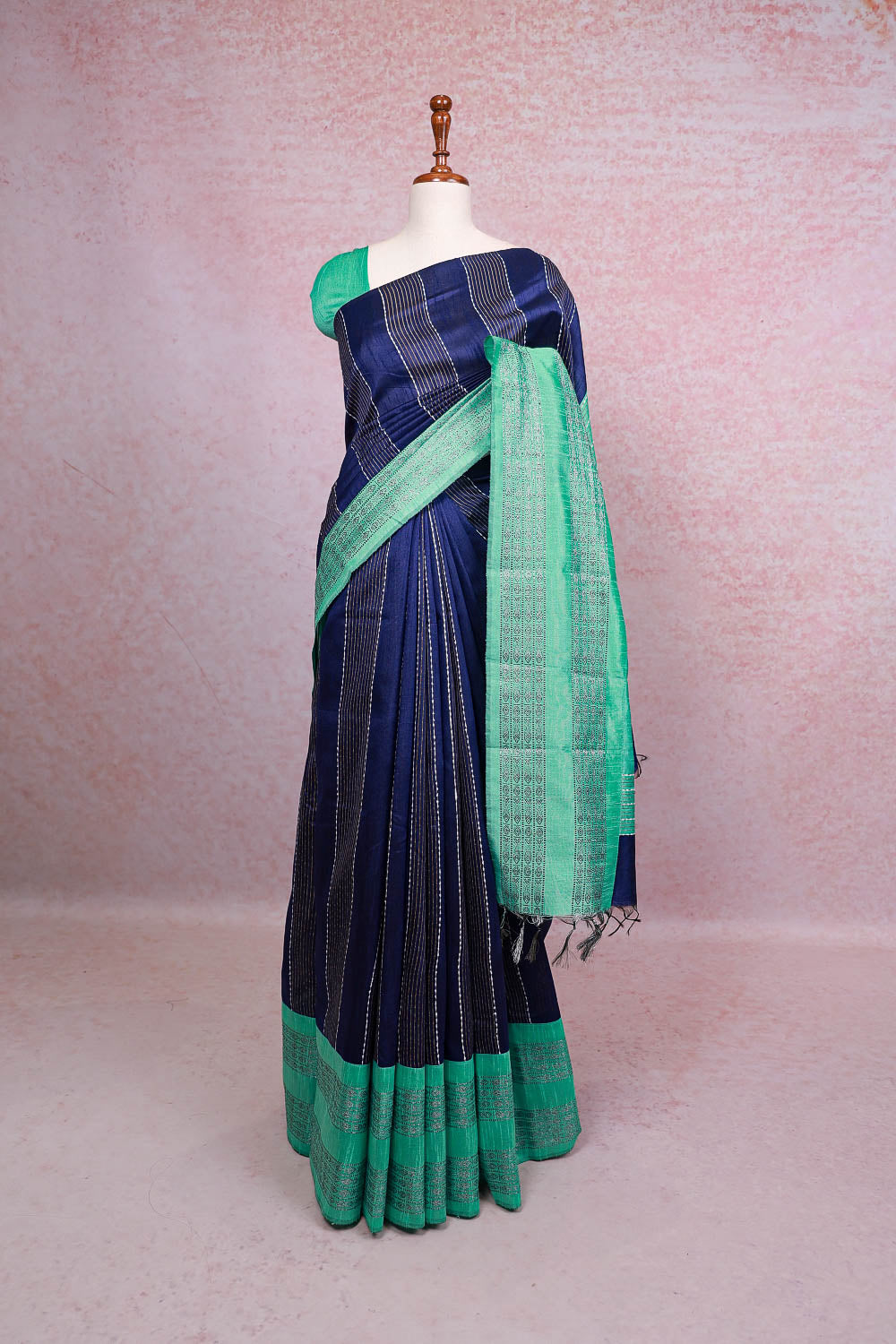 Navy Blue Semi Jute Saree - Seematti