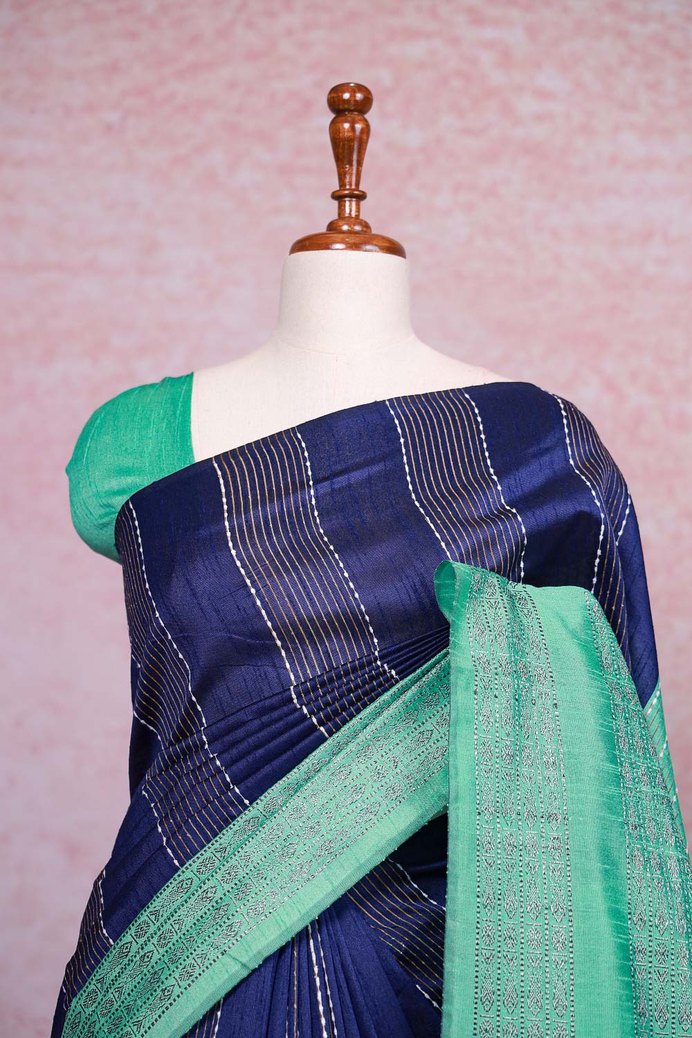 Navy Blue Semi Jute Saree - Seematti