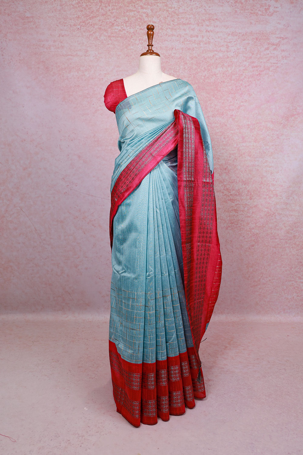 Powder Blue Semi Jute Saree - Seematti
