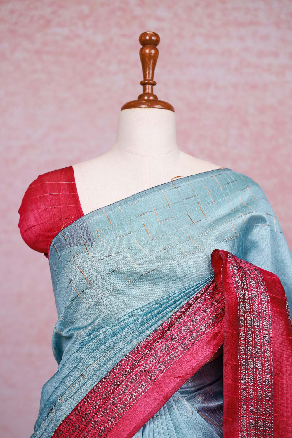 Powder Blue Semi Jute Saree - Seematti