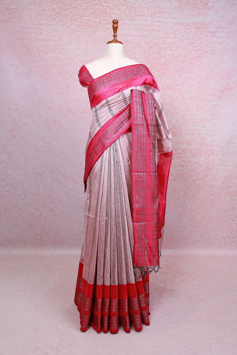 Dusty Rose Semi Jute Saree - Seematti