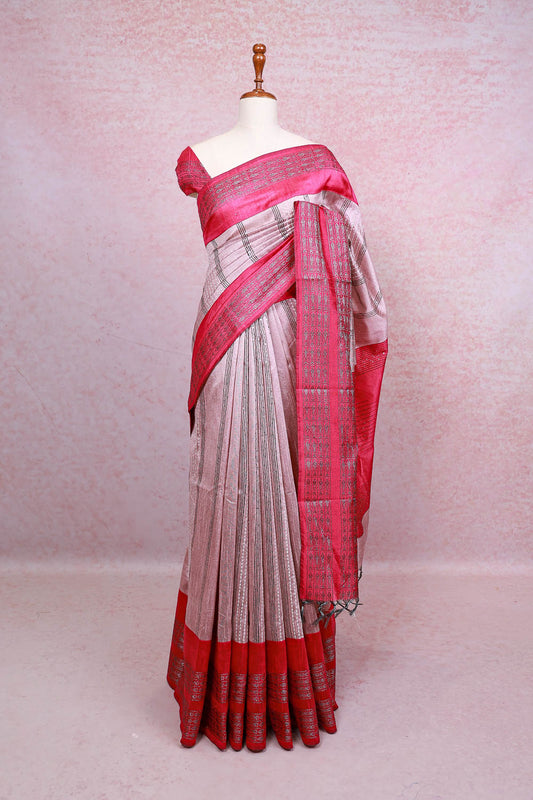 Dusty Rose Semi Jute Saree - Seematti