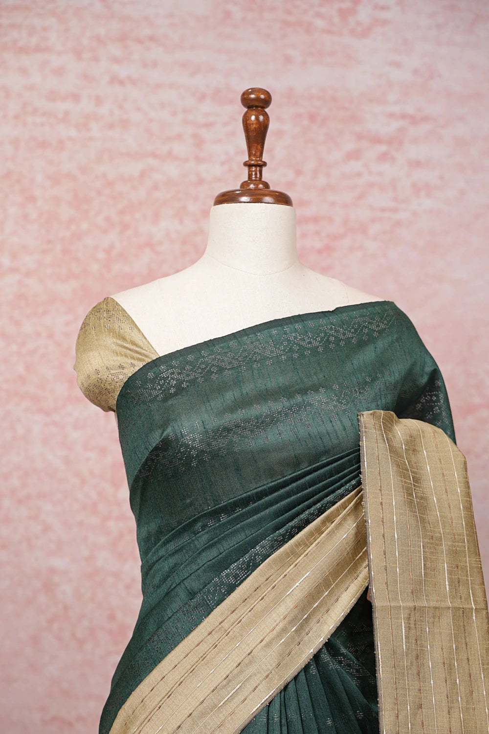 Dark Green Semi Jute Saree