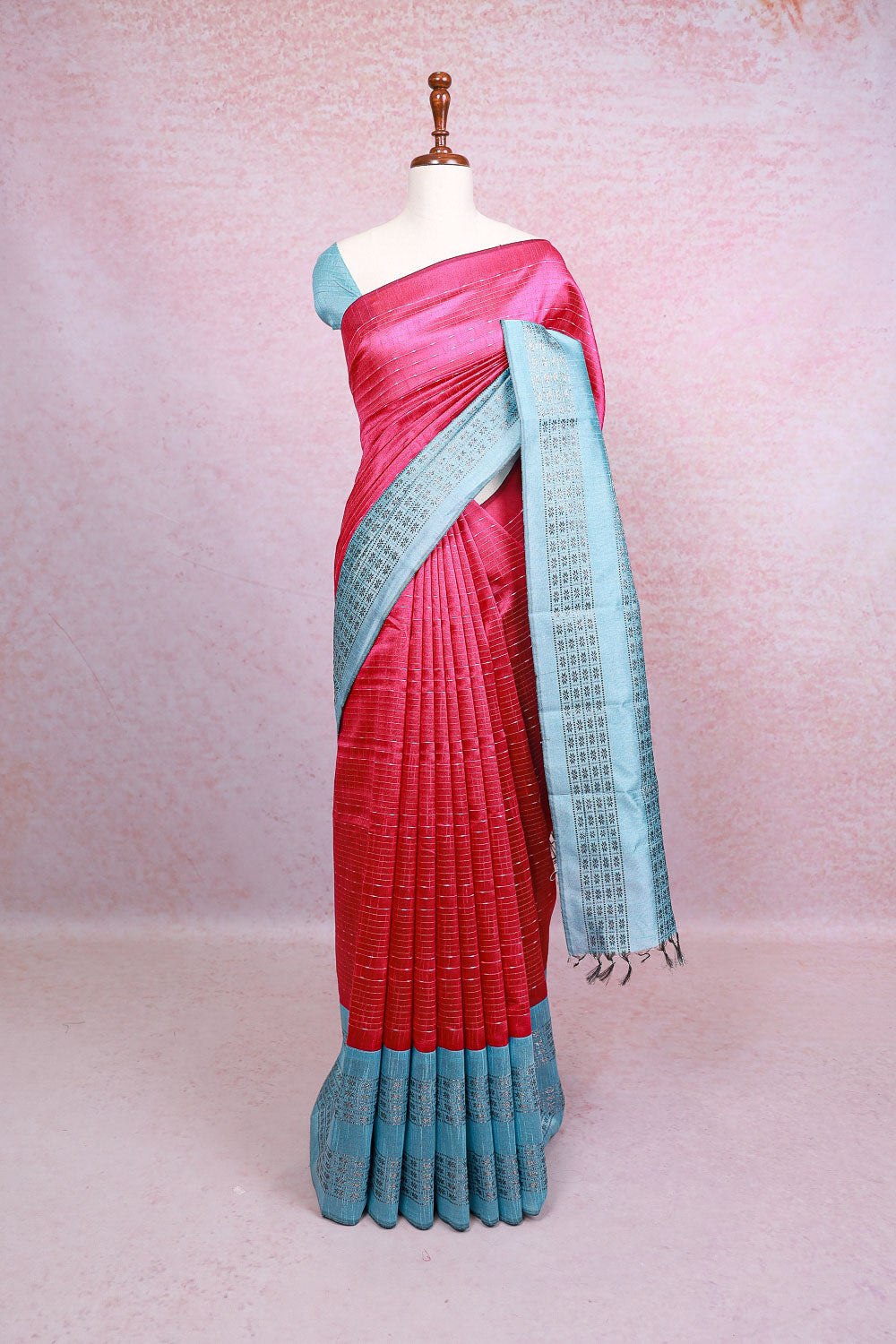 Pink Semi Jute Saree - Seematti