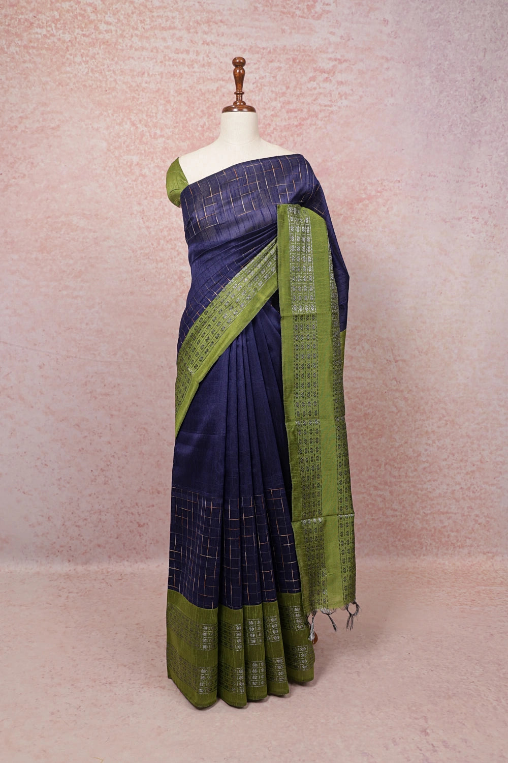 Navy Blue Semi Jute Saree