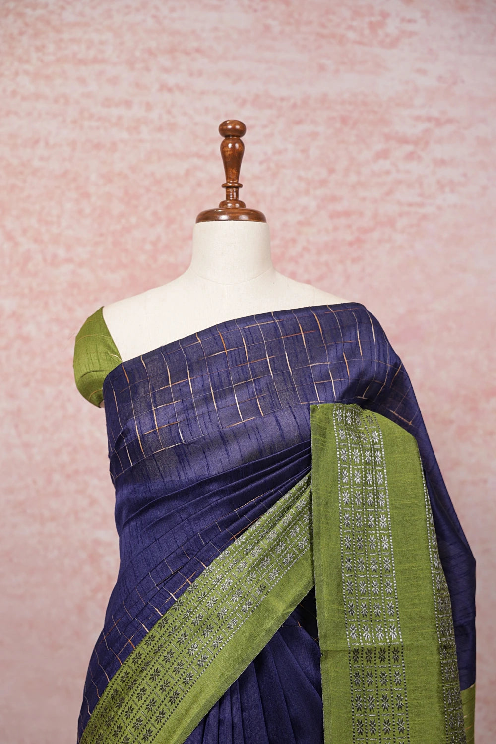 Navy Blue Semi Jute Saree