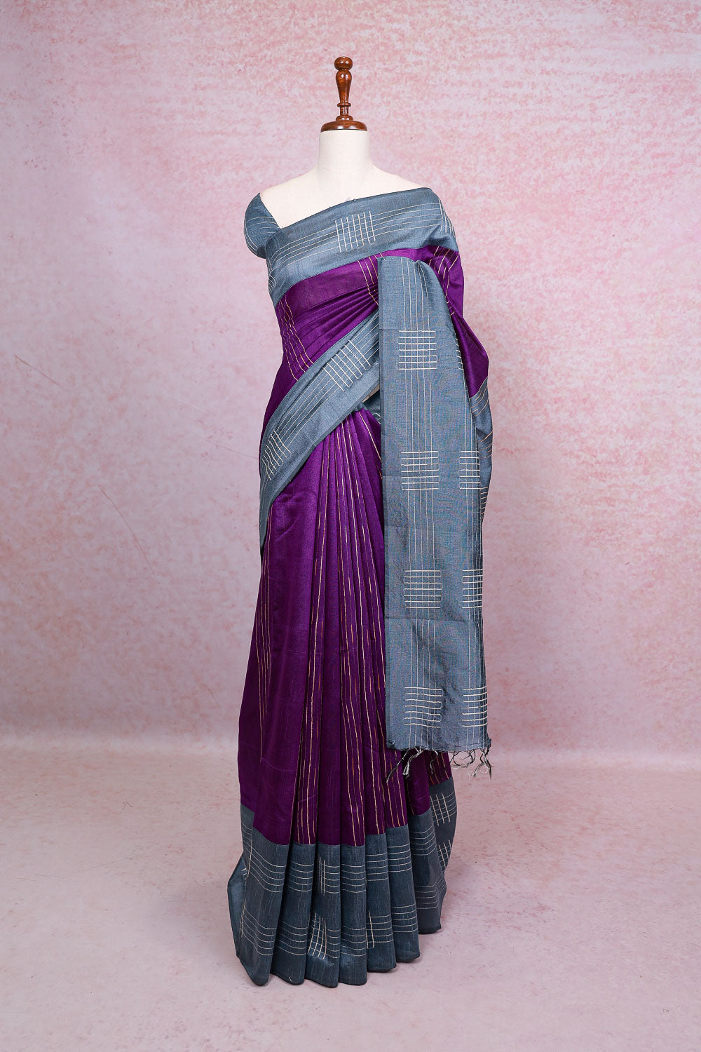 Purple Semi Jute Saree - Seematti