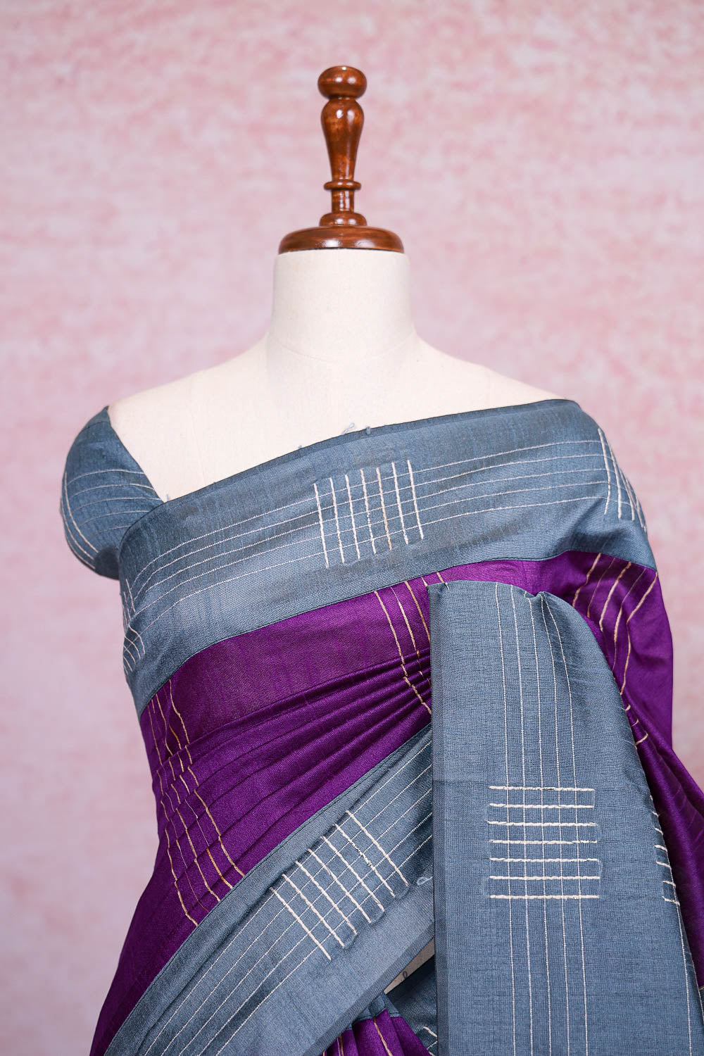 Purple Semi Jute Saree - Seematti