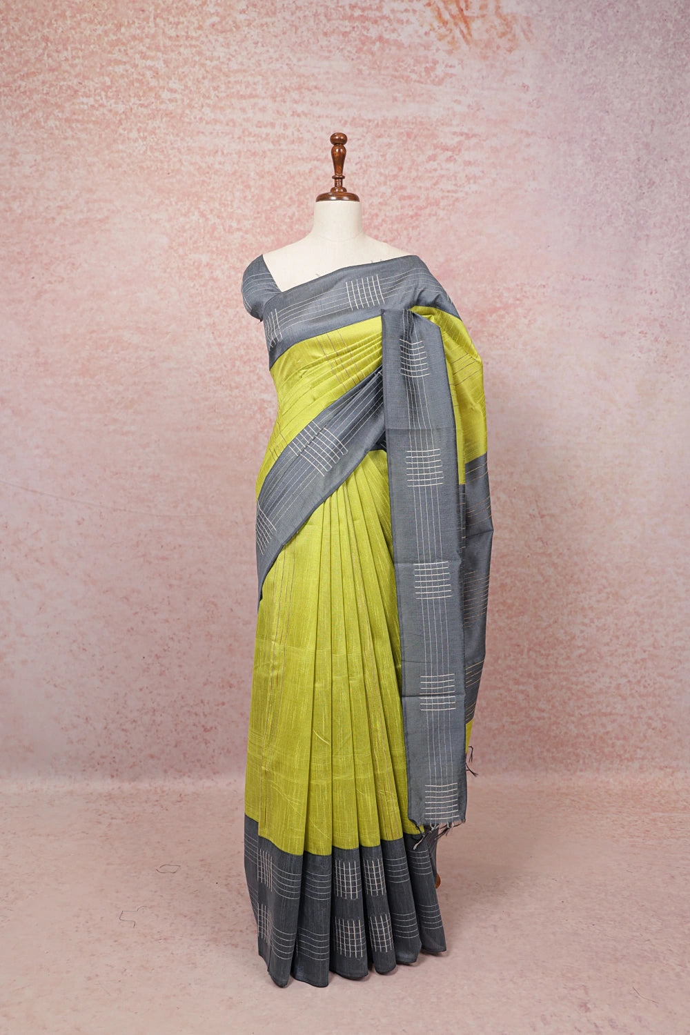 Lemon Green Semi Jute Saree