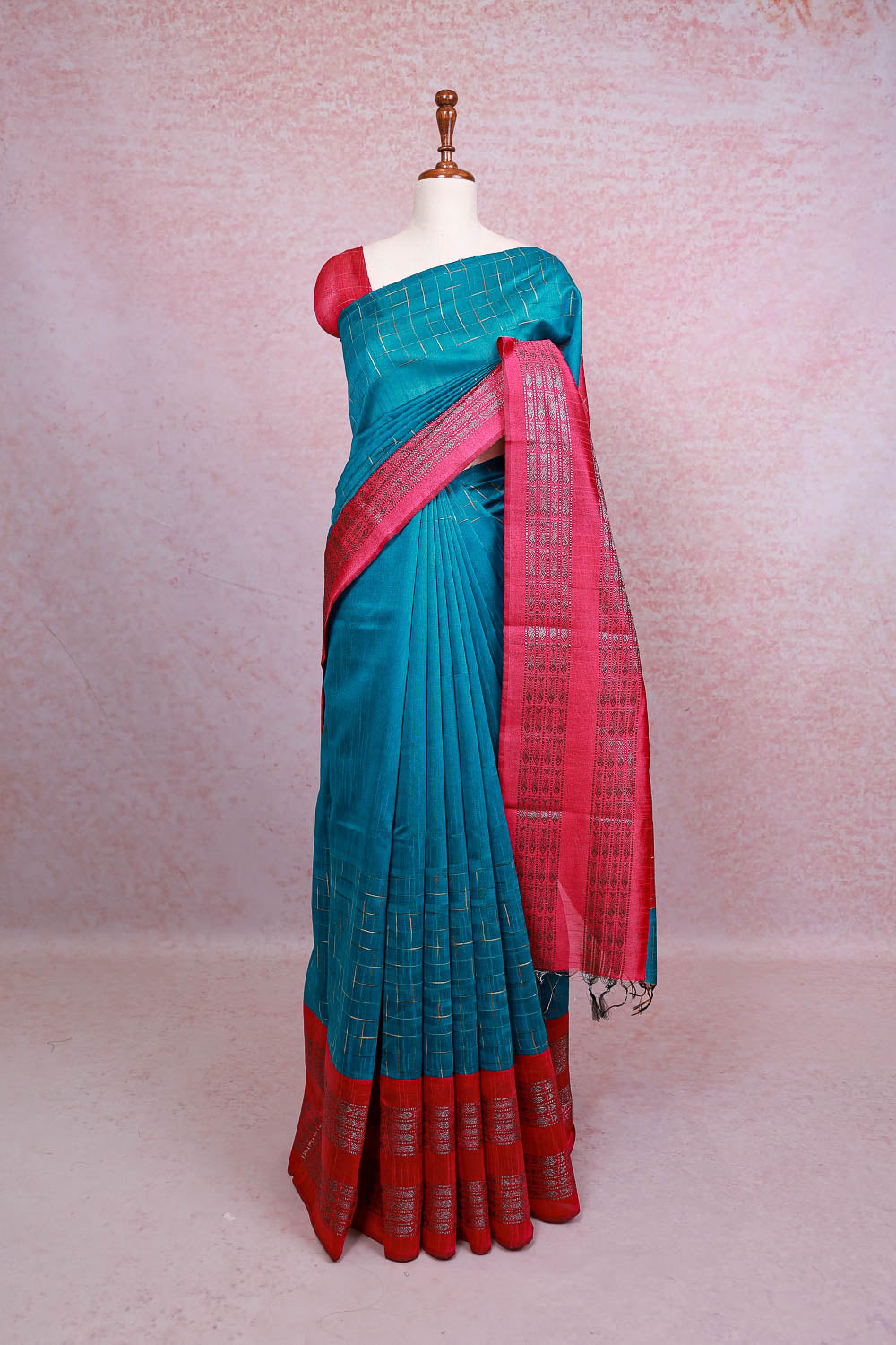 Bluish Green Semi Jute Saree - Seematti