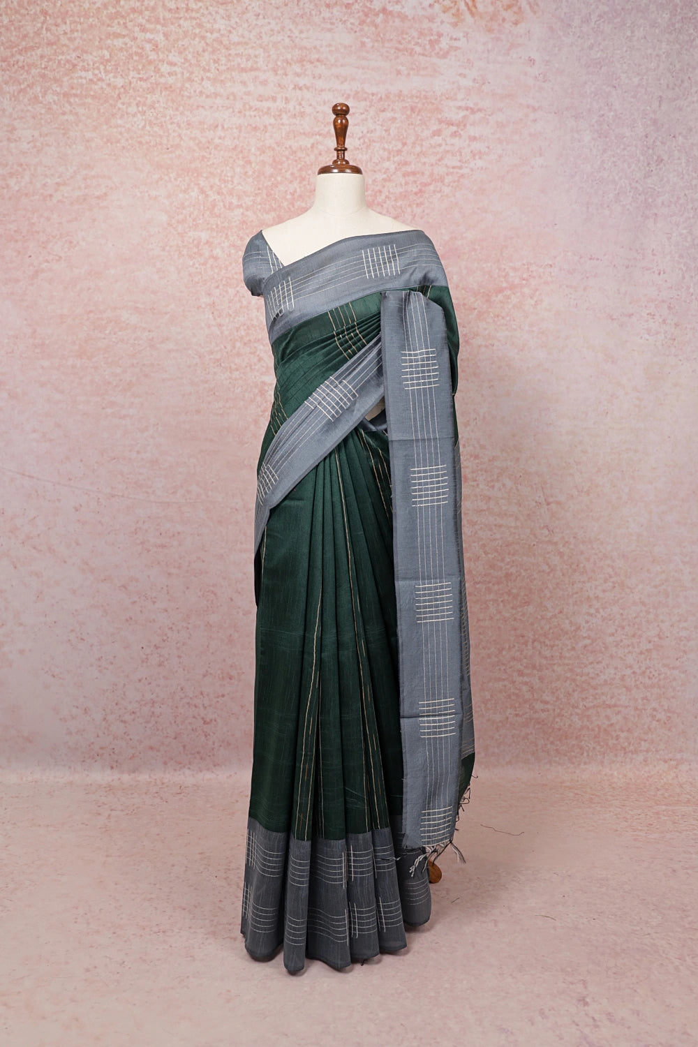 Bottle Green Semi Jute Saree