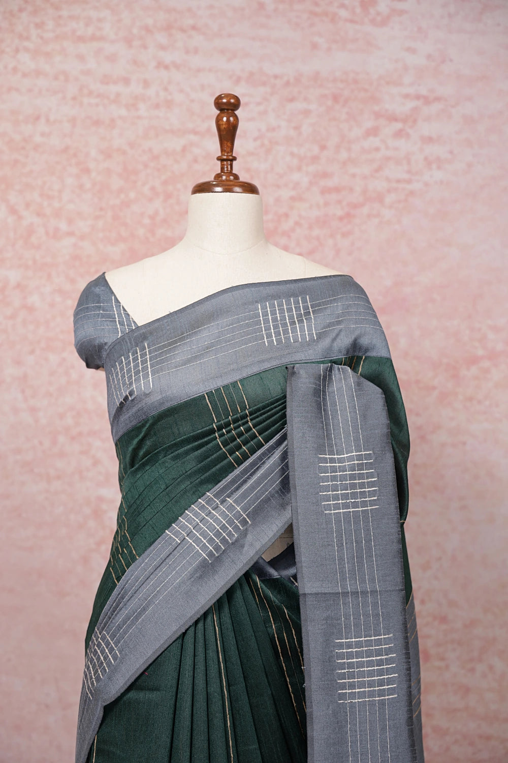 Bottle Green Semi Jute Saree