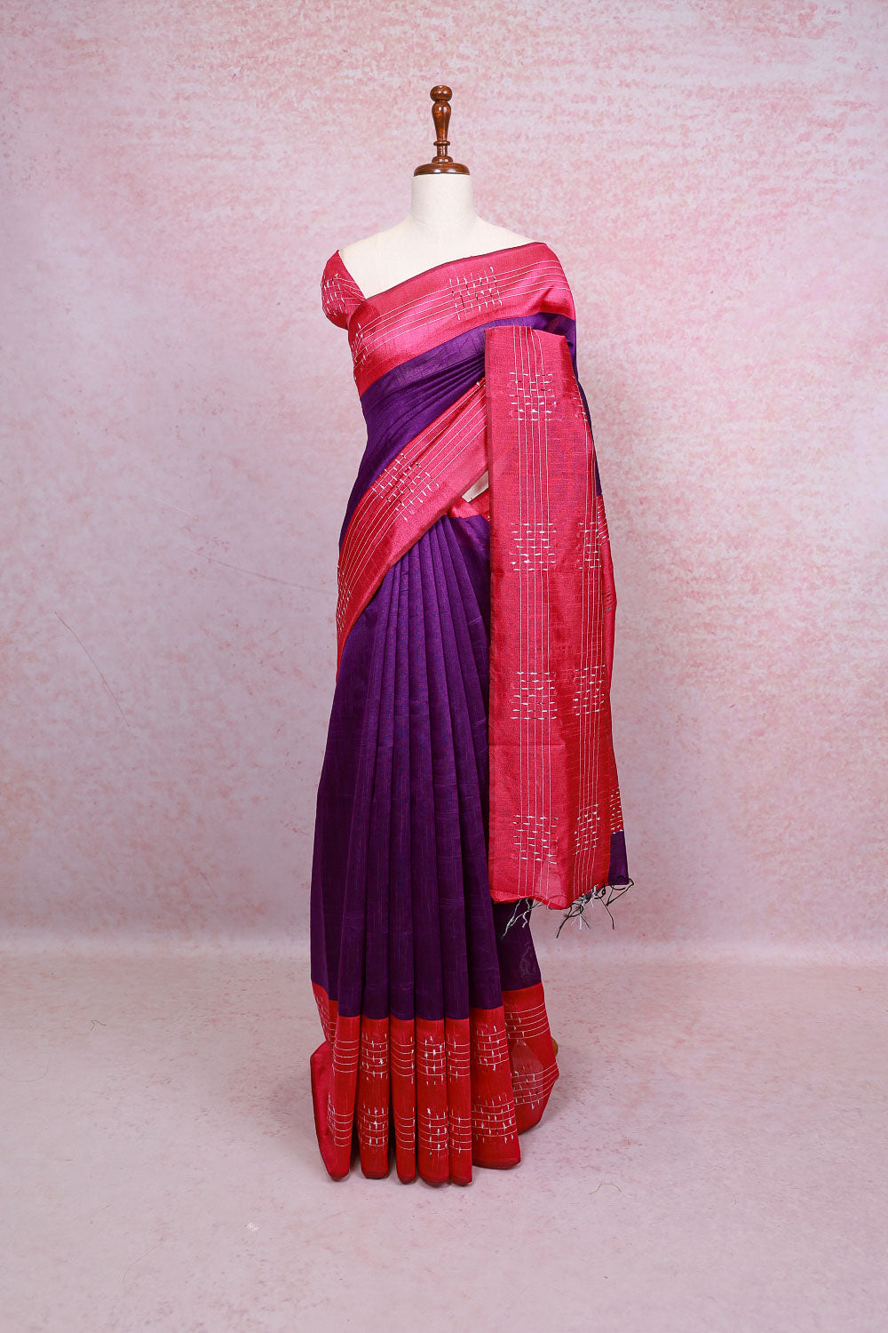 Purple Semi Jute Saree - Seematti