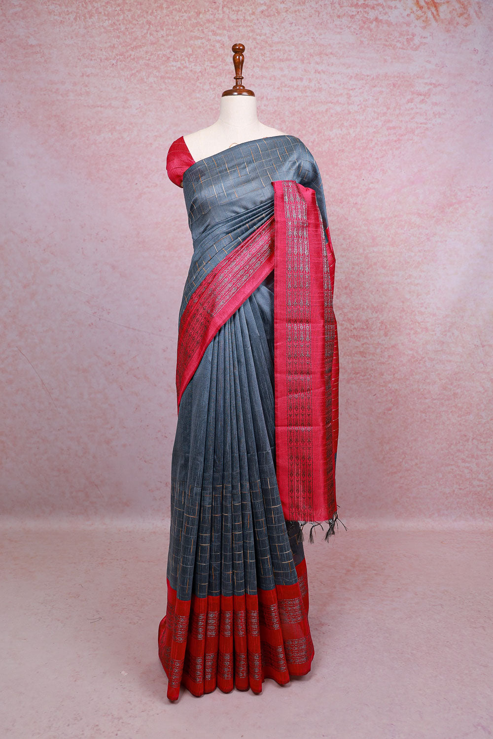 Ash Semi Jute Saree - Seematti