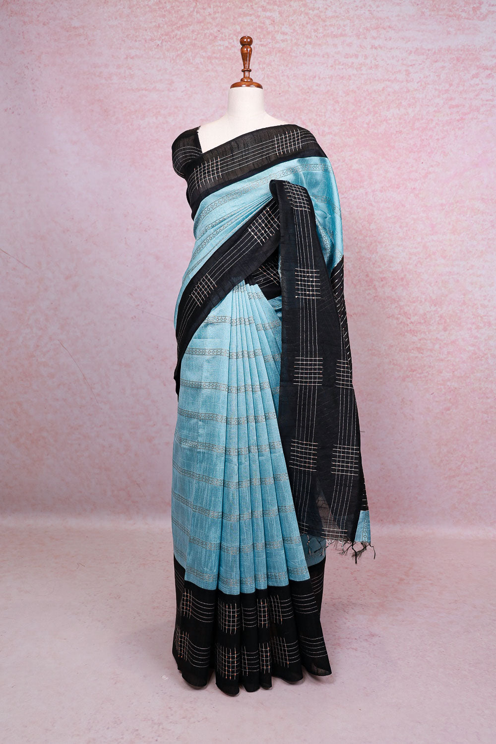 Powder Blue Semi Jute Saree