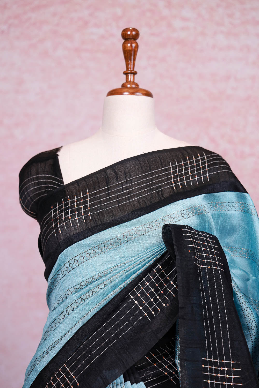 Powder Blue Semi Jute Saree