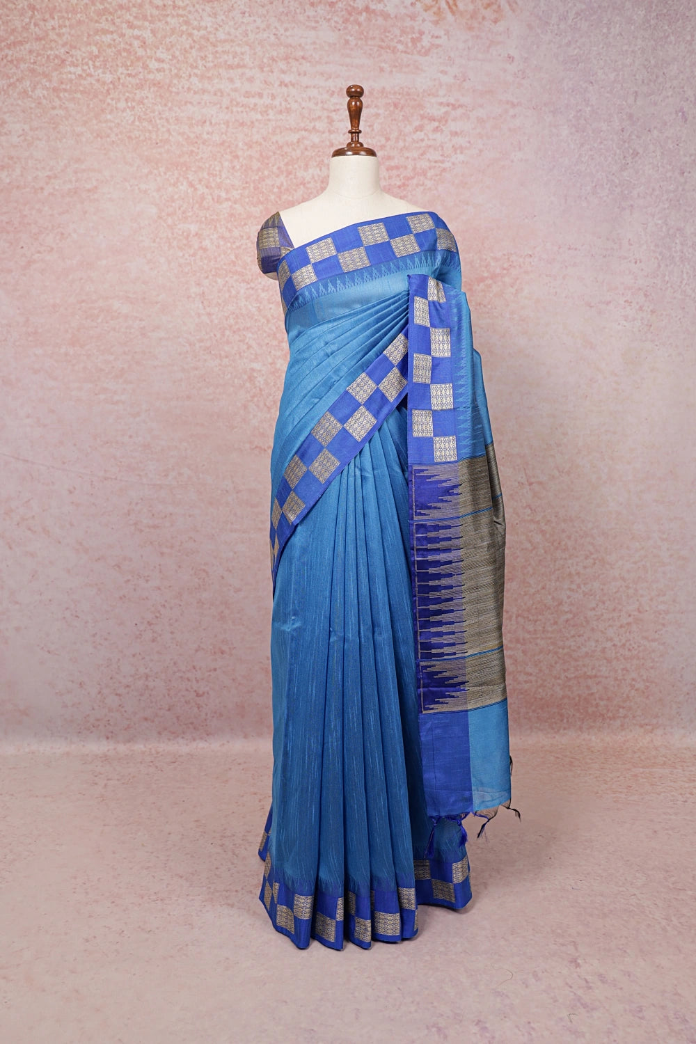 Blue Semi Jute Saree