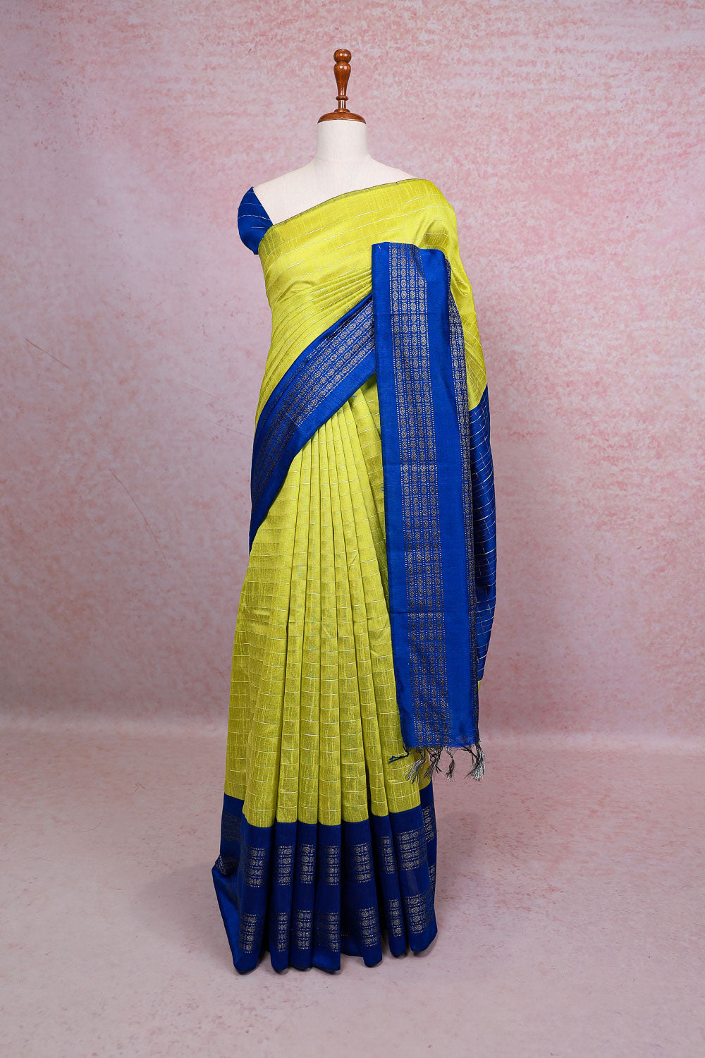 Lime Green Semi Jute Saree
