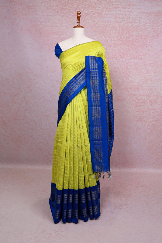 Lime Green Semi Jute Saree - Seematti